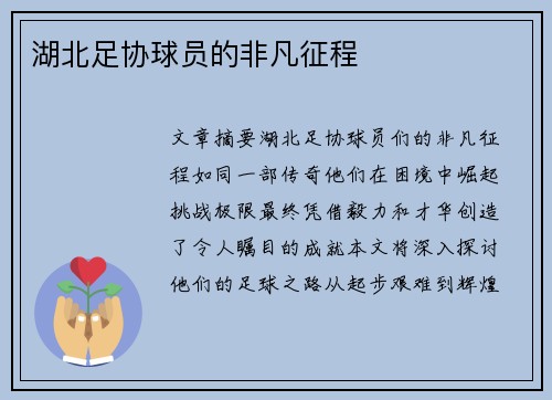 湖北足协球员的非凡征程